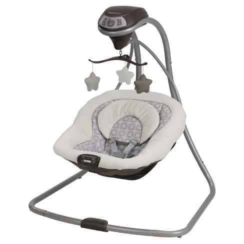 A basic baby swing will gently rock your baby side to side or back and forth. It is either run by electricity or manually. A basic baby swing will gently rock your baby side to side or back and forth. It is either run by electricity or manually.